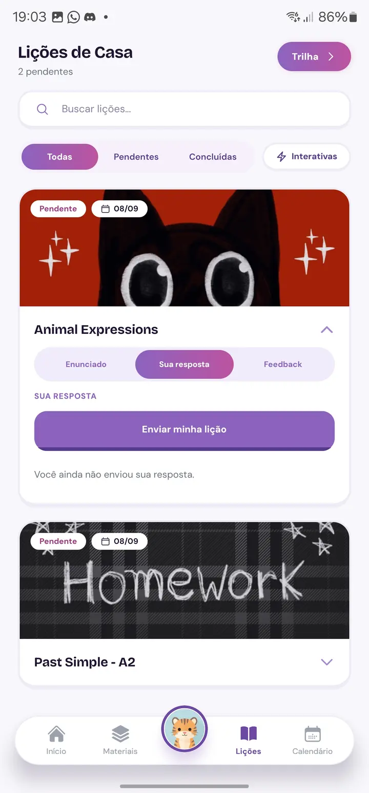 Tela de resposta de uma lição de casa no aplicativo Beaky